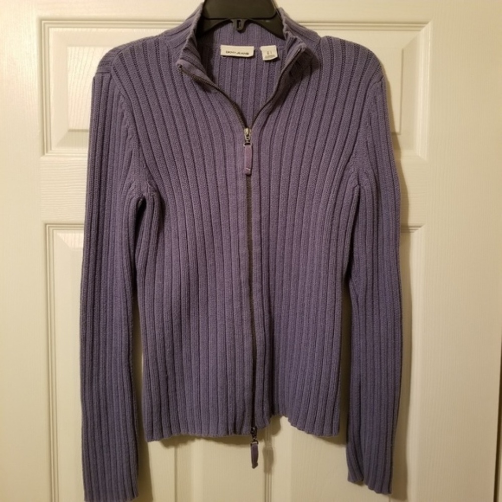 DKNY Ribbed Knit Sweater with two-way zipper L